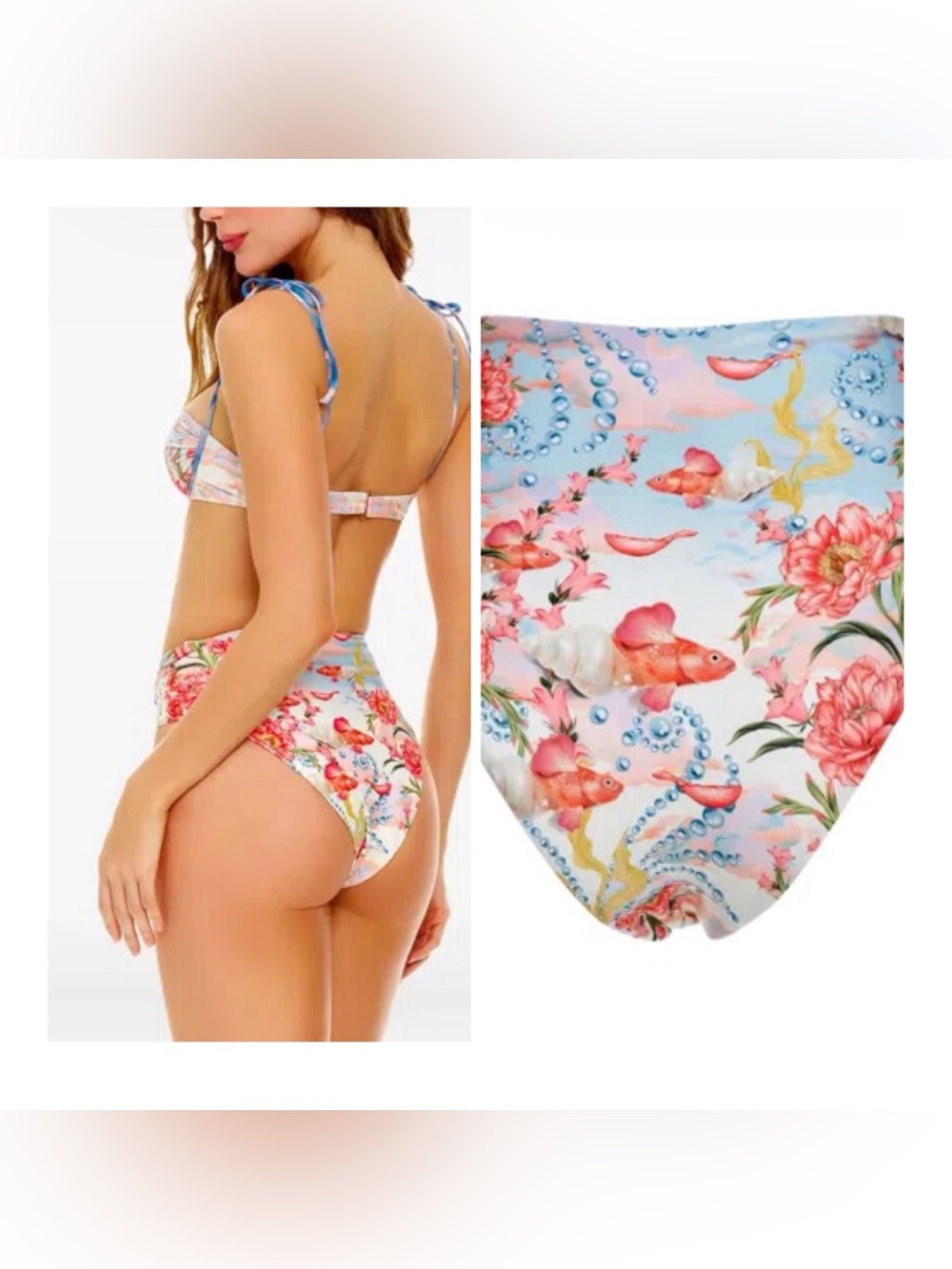 Agua Bendita Lily Fish & Floral Colorful Bikini Bottom NWT - Picture 3 of 6